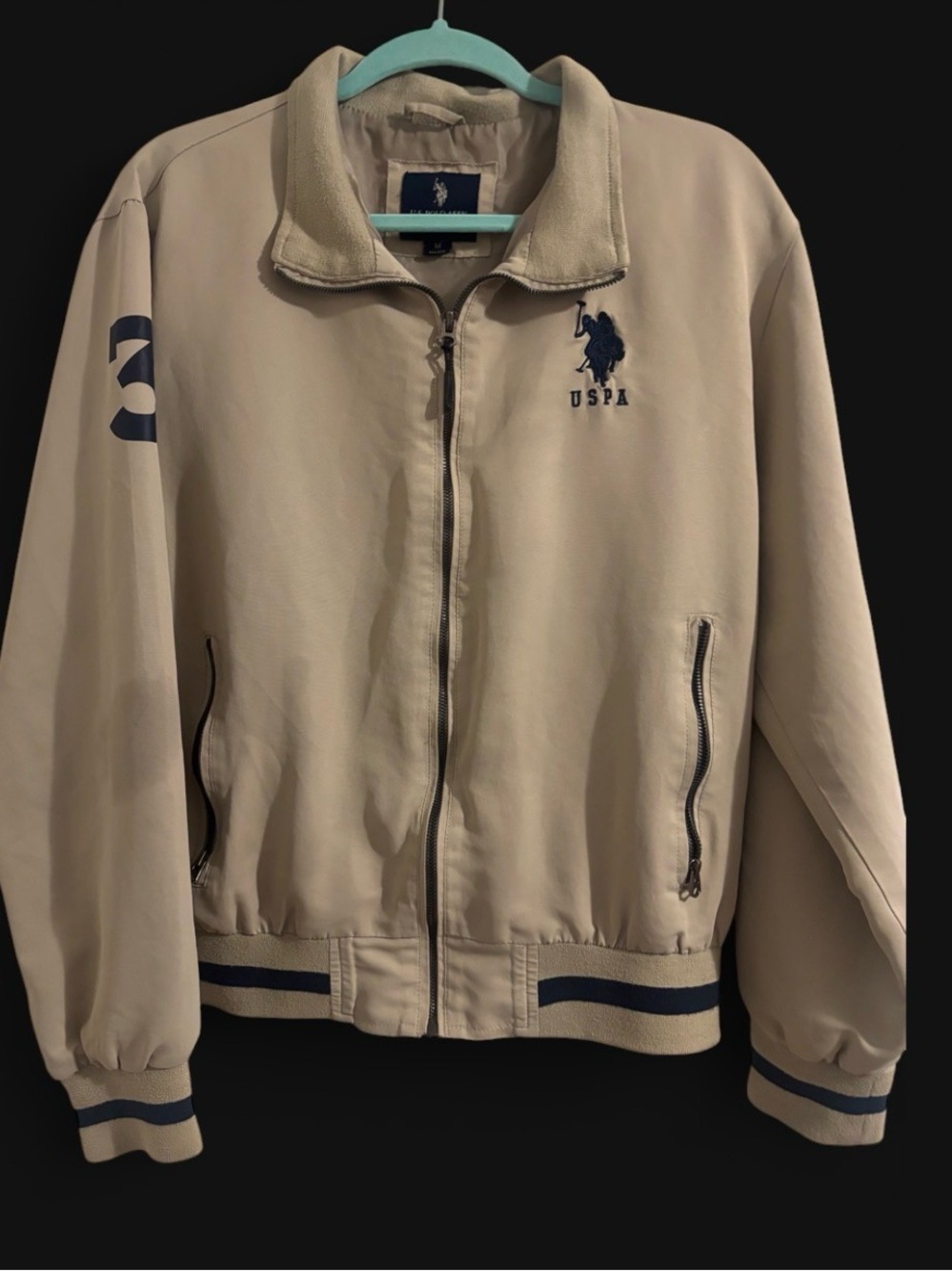 U.S. Polo Assn. Beige Bomber Jacket with Navy Accents